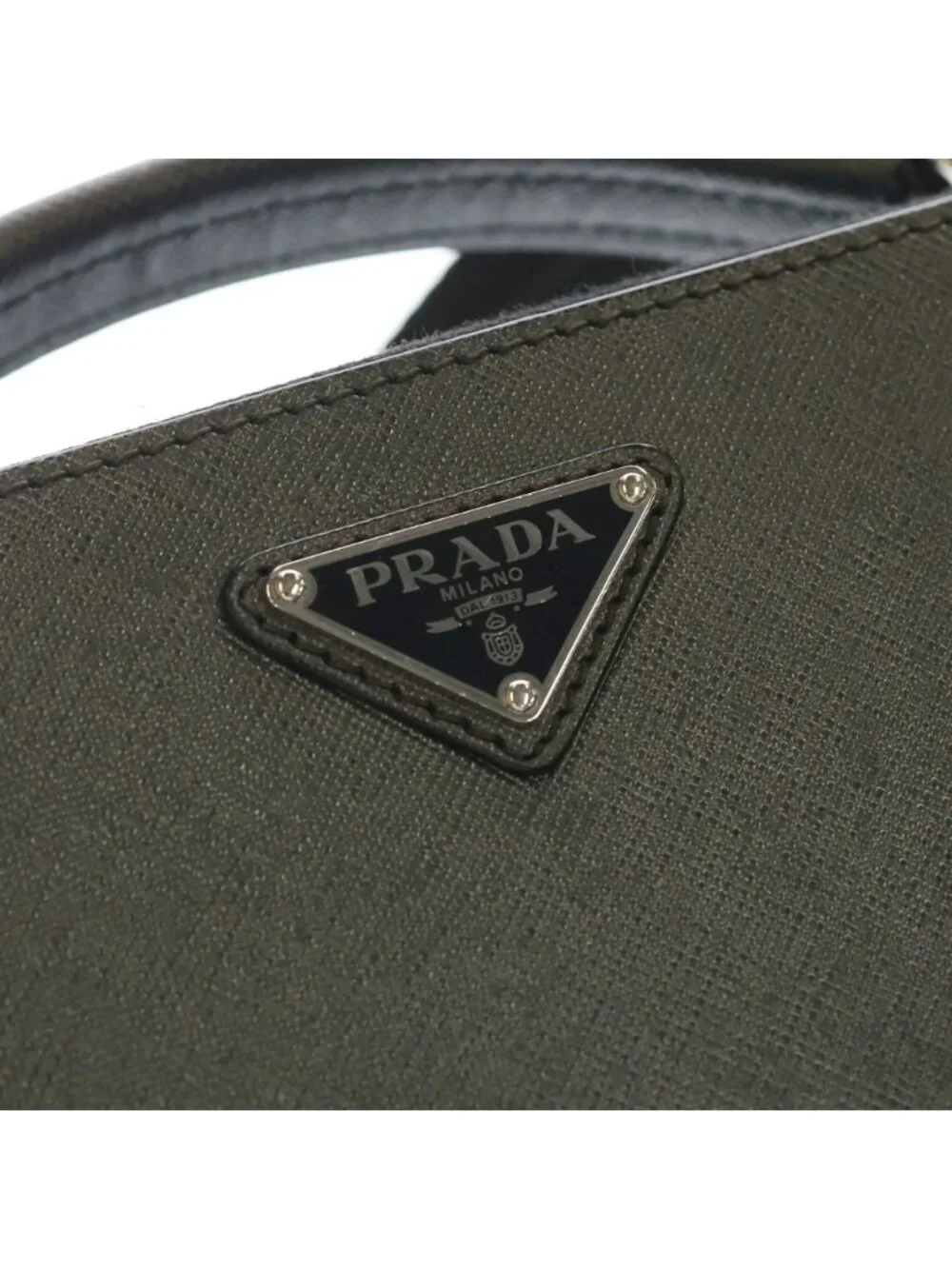 Prada Saffiano 2-Way Shoulder Bag Dark Gray Leather Silver